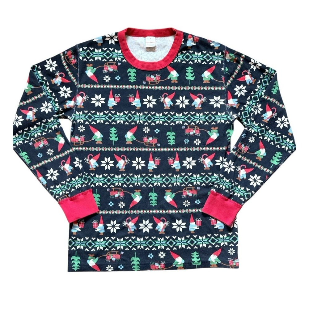 HANNA ANDERSSON Pajama Top Sz M Gnome Sweet Gnome Christmas Long Sleeve